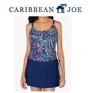 Caribbean Joe Women's Side Tie Blouson Tankini classic cut hipster botto…